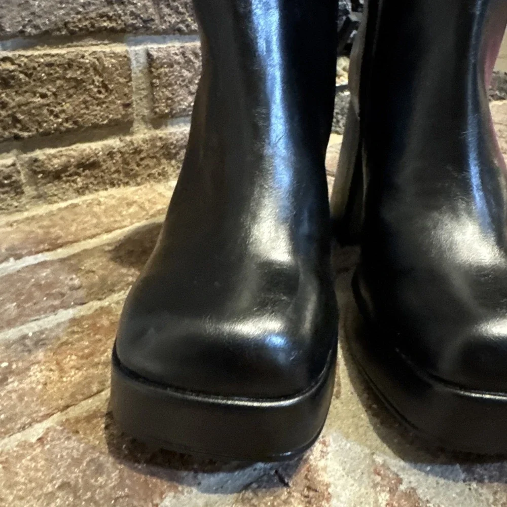 Steve Madden Izabelle Black Square Toe Platform Block Heel Ankle Boots Sz 6.5